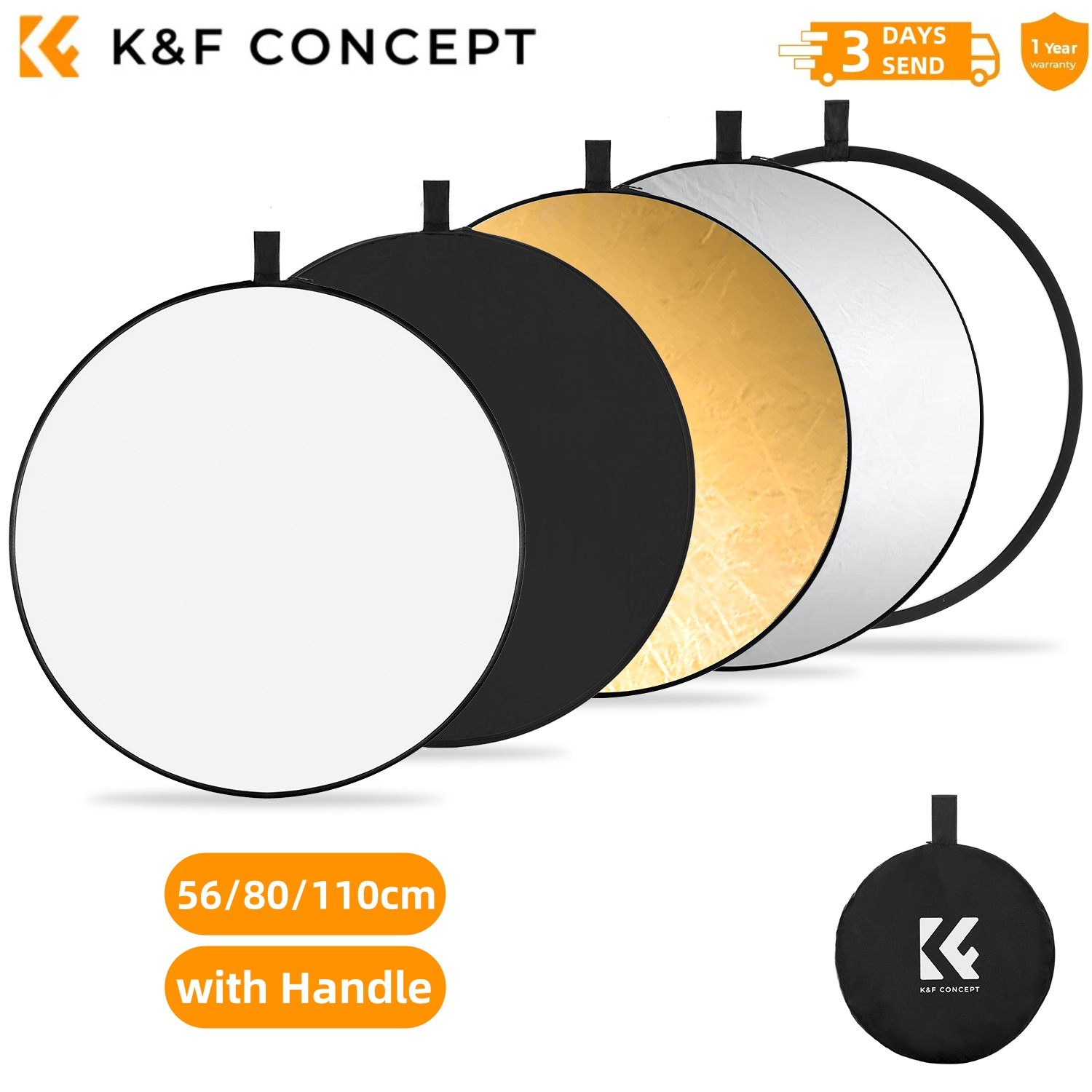 Photography Lighting Reflector - K&F CONCEPT 56/80/110cm 5'i 1 Arada