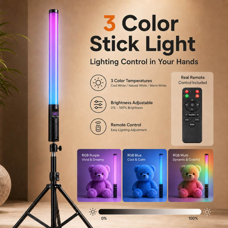 Photography Lighting Wand - RGB El Tipi Video Işık Çubuğu,